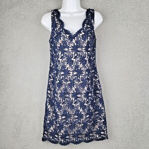 Ann Taylor Dress Womens 0 Navy Blue Lace Nude Lining Cottage Whimsigoth